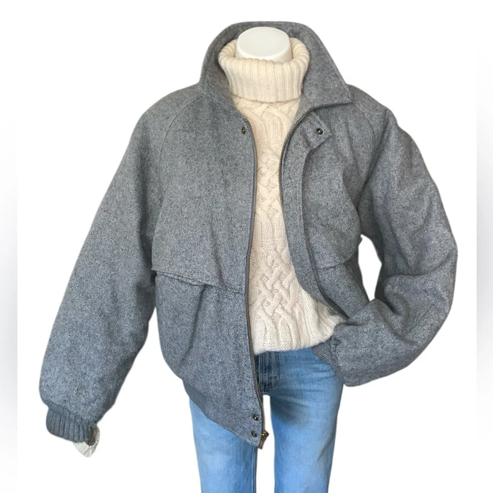 v i n t a g e :: Wool Warm Padded Lined Tweed Bomber Jacket - Picture 2 of 15